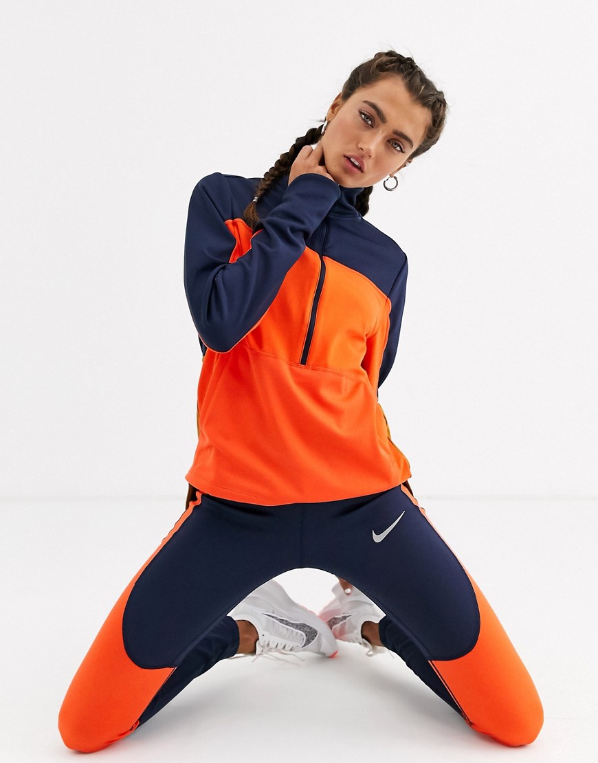 Nike Running - Hardlooptop met lange mouwen, korte rits en kleurvlakken-Multi