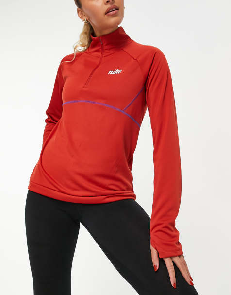 Nike Running – Icon Clash Pacer – Ciemnopomarańczowy top sportowy z suwakiem pod szyją - view 1