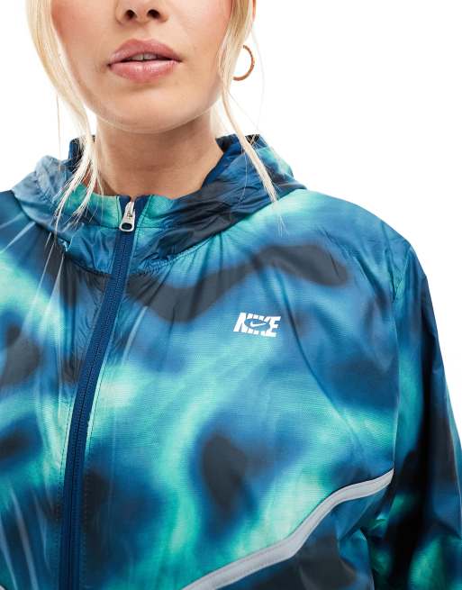 Nike Running Icon Clash woven print jacket in blue ASOS