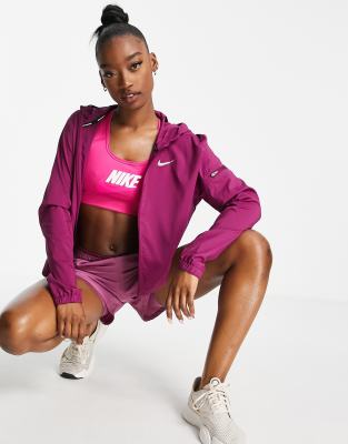 Nike Running Impossibly Light hooded jacket in dark pink