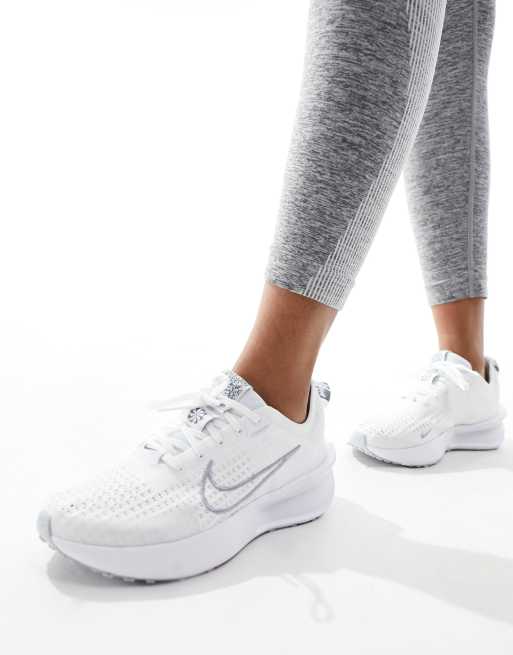 Nike Running Interact Run trainers in white and silver ASOS