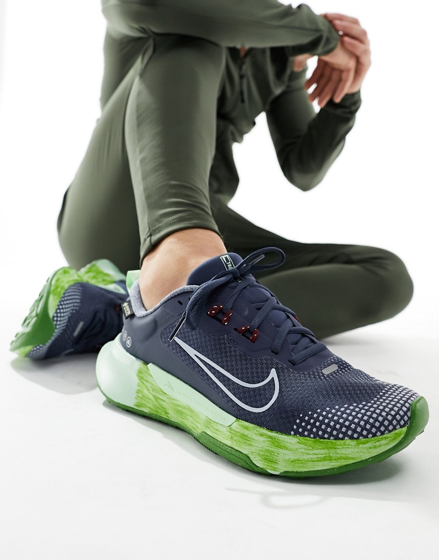 Nike Running Juniper Trail 2 GTX trainers in navy and lime green