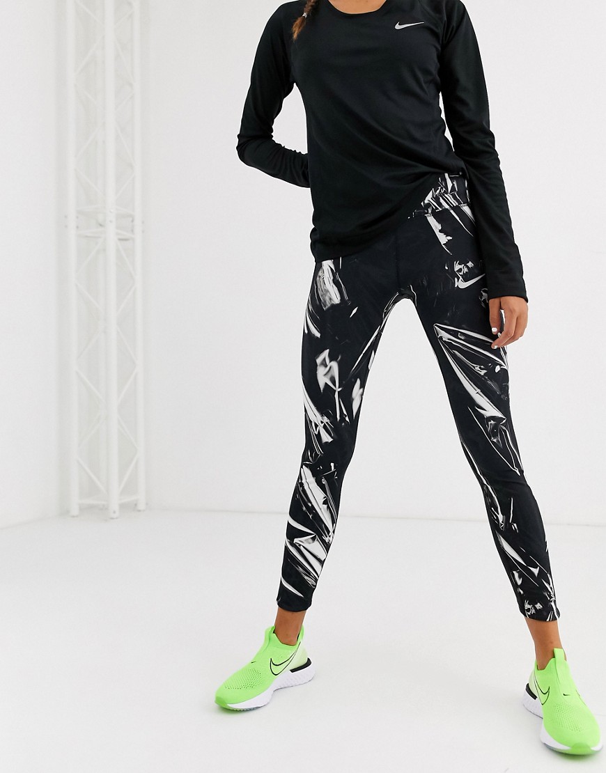 Nike Running – Leggings i sort og skinnende sølv med Aeroshield-teknologi