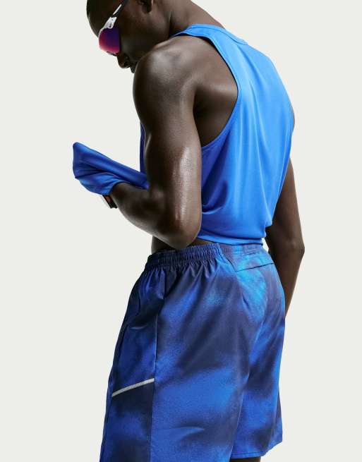 Nike Running Miler Dri-FIT 7 inch brief lined printed shorts in blue, 3 of 4