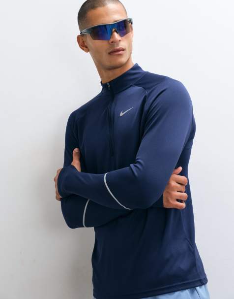 Nike Running Miler Dri-FIT langärmliges Oberteil mit halbem Reißverschluss in Marineblau - view 1