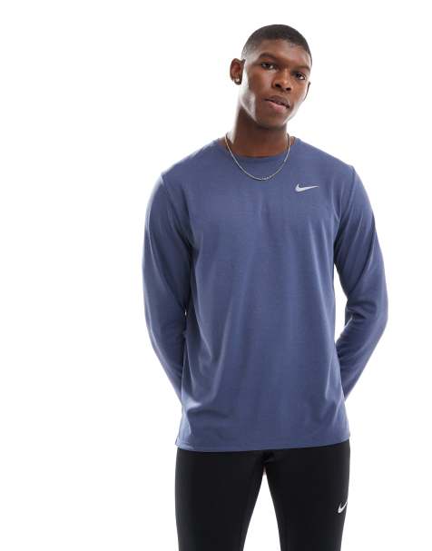 Nike Running – Miler Dri-FIT – Langärmliges Shirt in Blau - view 1