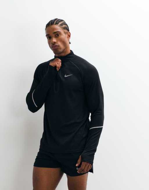 Nike Running Miler Dri-FIT Langarmtop mit halbem Reißverschluss in Schwarz, 5 von 10