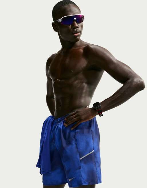 Nike Running Miler Dri-FIT short imprimé doublé slip 7 pouces bleu, 2 de 4