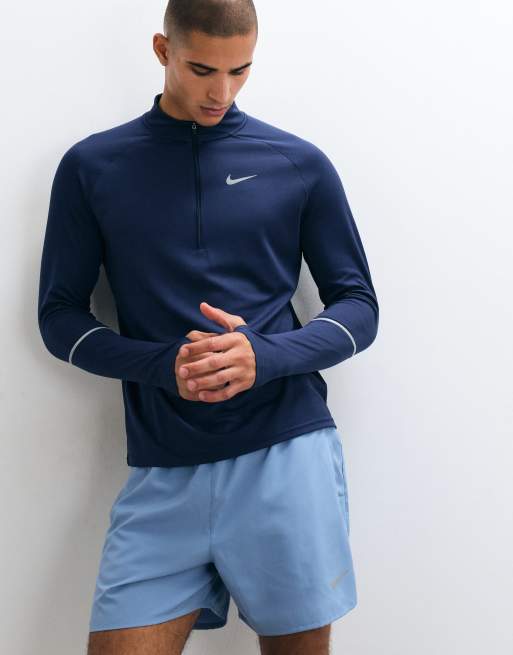 Nike Running Miler Dri-FIT top med halv lynlås og lange ærmer i navy, 3 af 5
