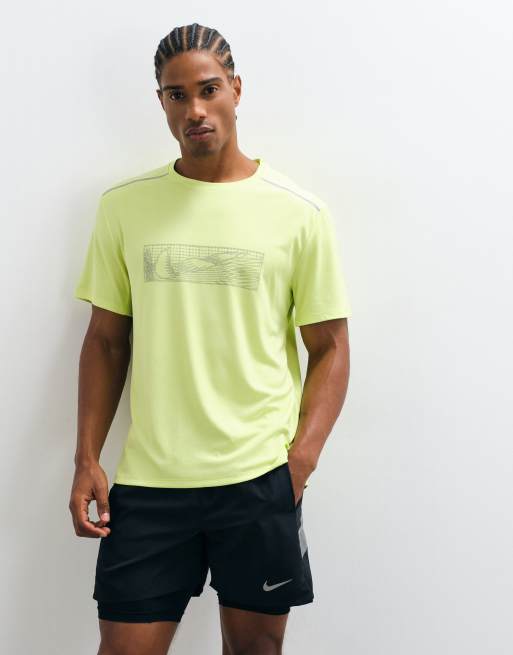 Nike Running Miler Dri-FIT winterised short sleeve top in yellow, 2 of 5
