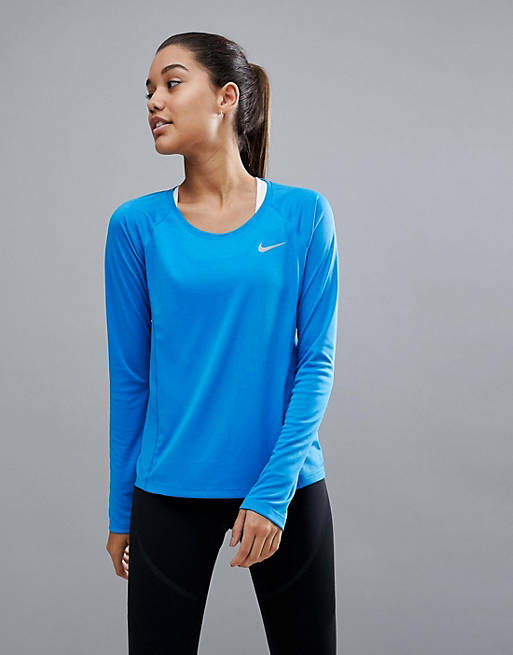 Nike Running – Miler – Langärmliges, blaues Oberteil