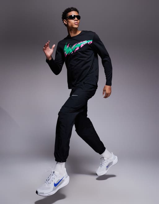 Nike Running Miler logo long sleeve t-shirt in black, 2 of 5