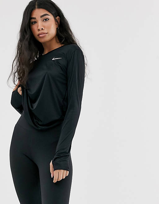 Nike Running Miler long sleeve top in black | ASOS