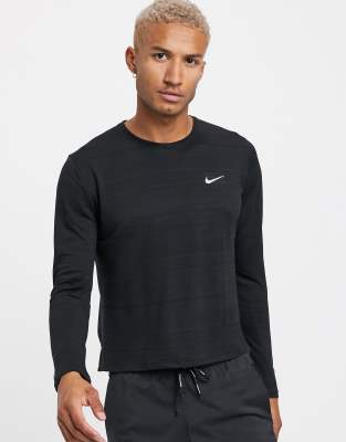 nike air running long sleeve top in black