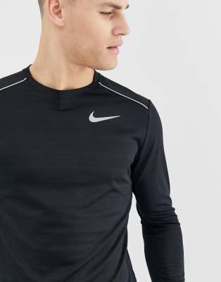 nike running miler long sleeve top in black