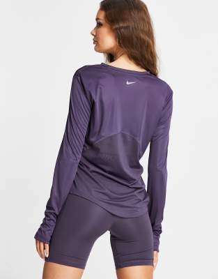 nike running miler long sleeve top in purple