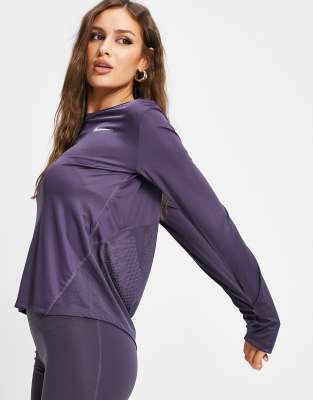 nike running miler long sleeve top in purple