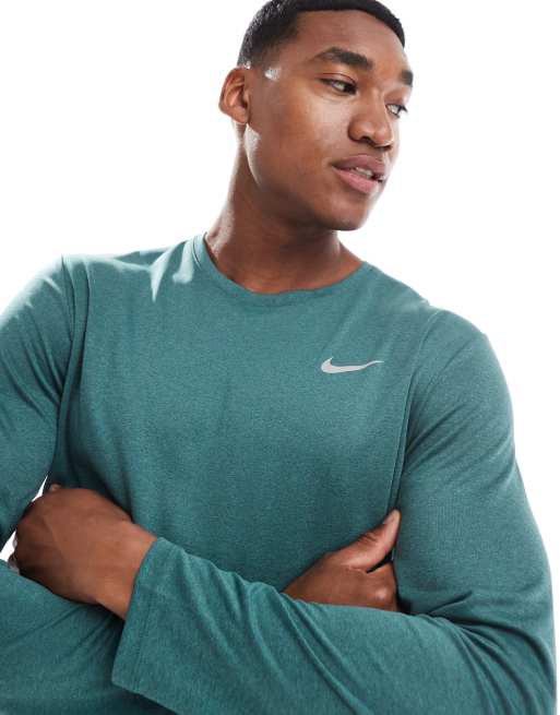 Nike Running Miler longsleeve t shirt in dark green ASOS