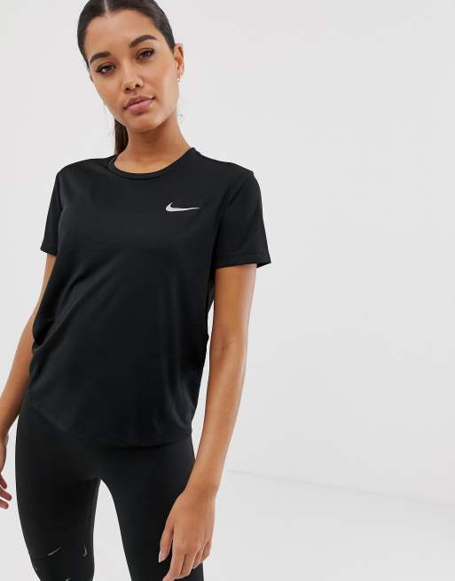 Nike Running Miler short sleeve top in black ASOS