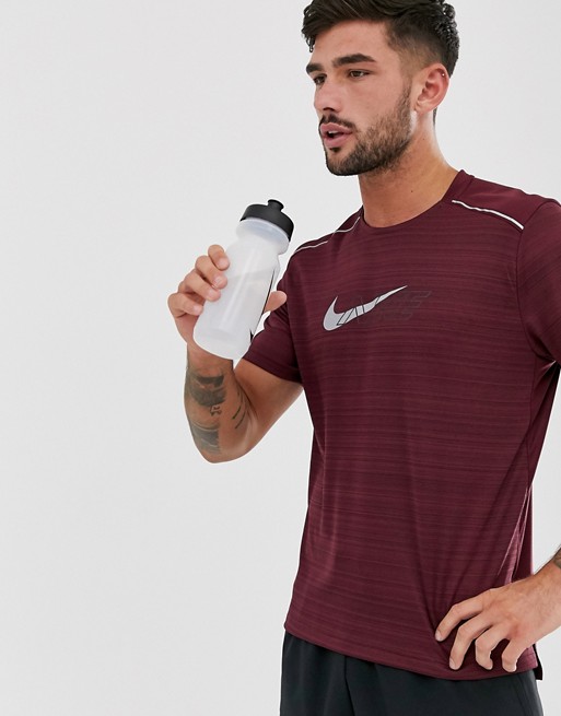 Nike Running Miler t-shirt in burgundy with swoosh print