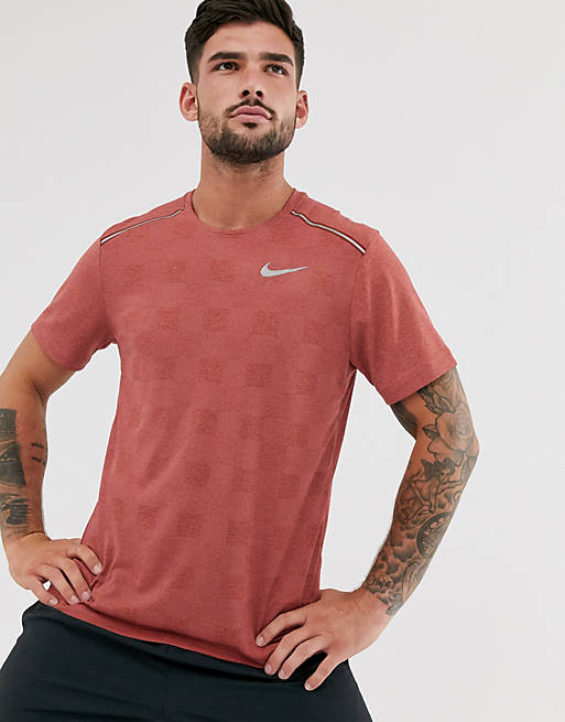Nike Running Miler t-shirt in cinnamon with checkerboard print | ASOS