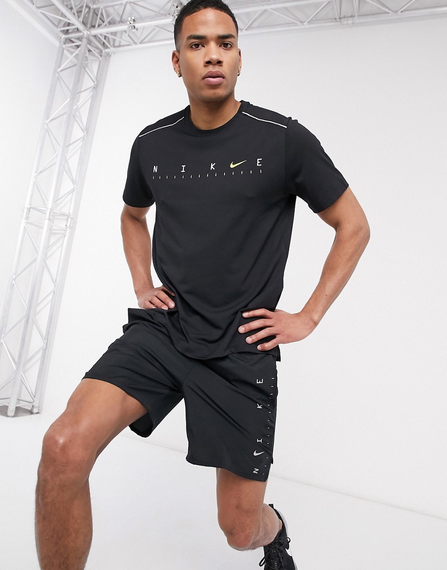 Nike Running Miler tech t-shirt with chest logo in black