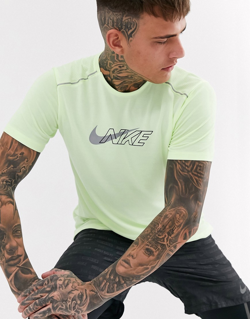 Nike Running Miler tshirt in volt with swoosh print-Yellow