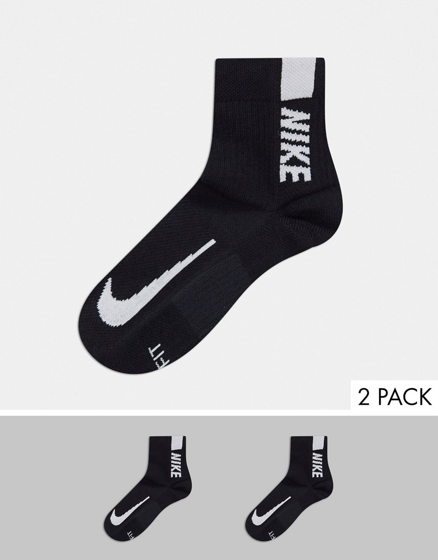 Nike Multiplier 2 Pack Ankle Socks In Black