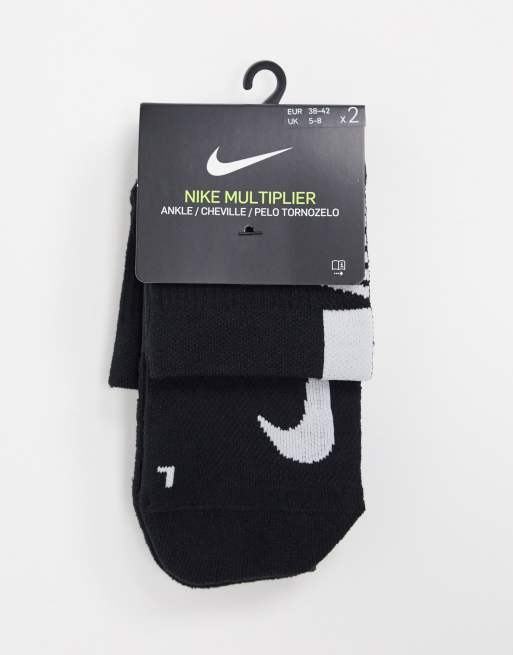 Nike Running Multiplier 2 pack ankle socks in black