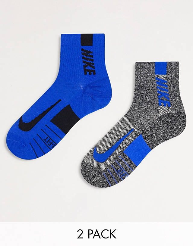 Nike Running - multiplier 2 pack ankle socks in grey and blue