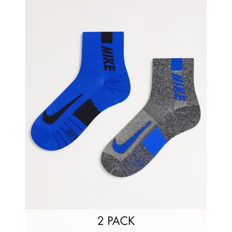 Nike Running Multiplier 2 pack ankle socks in grey and blue