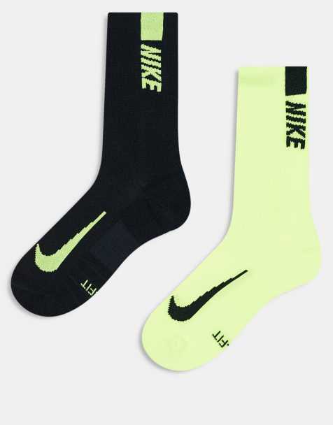 Nike Running Multiplier 2-pack crew socks in black and lime - view 1