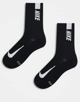 Nike Running Multiplier 2 Pack Crew Socks In Black