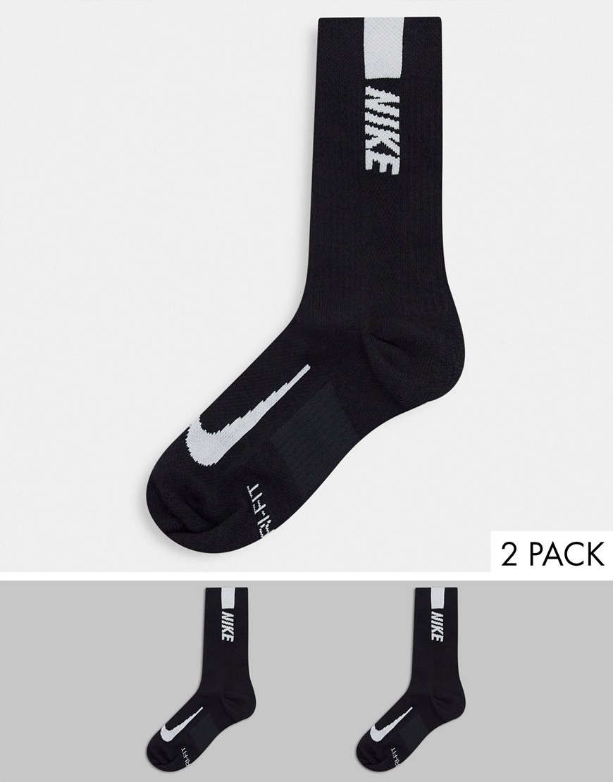 Nike Multiplier 2 Pack Crew Socks In Black
