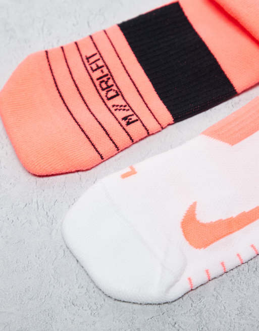 Nike Running Multiplier 2 pack crew socks in pink and white ASOS