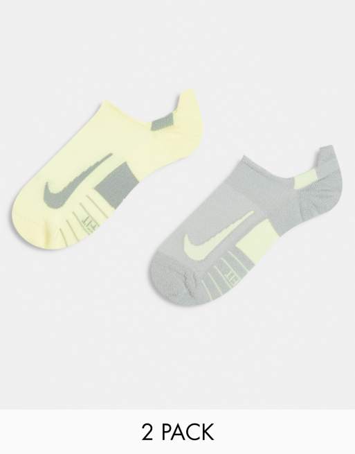 Nike Running – Multiplier – 2er-Pack unsichtbare Socken in Grau und Gelb