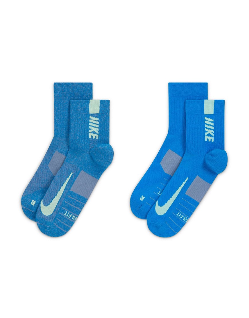 Nike Multiplier Ankle Socks In Blue And Volt