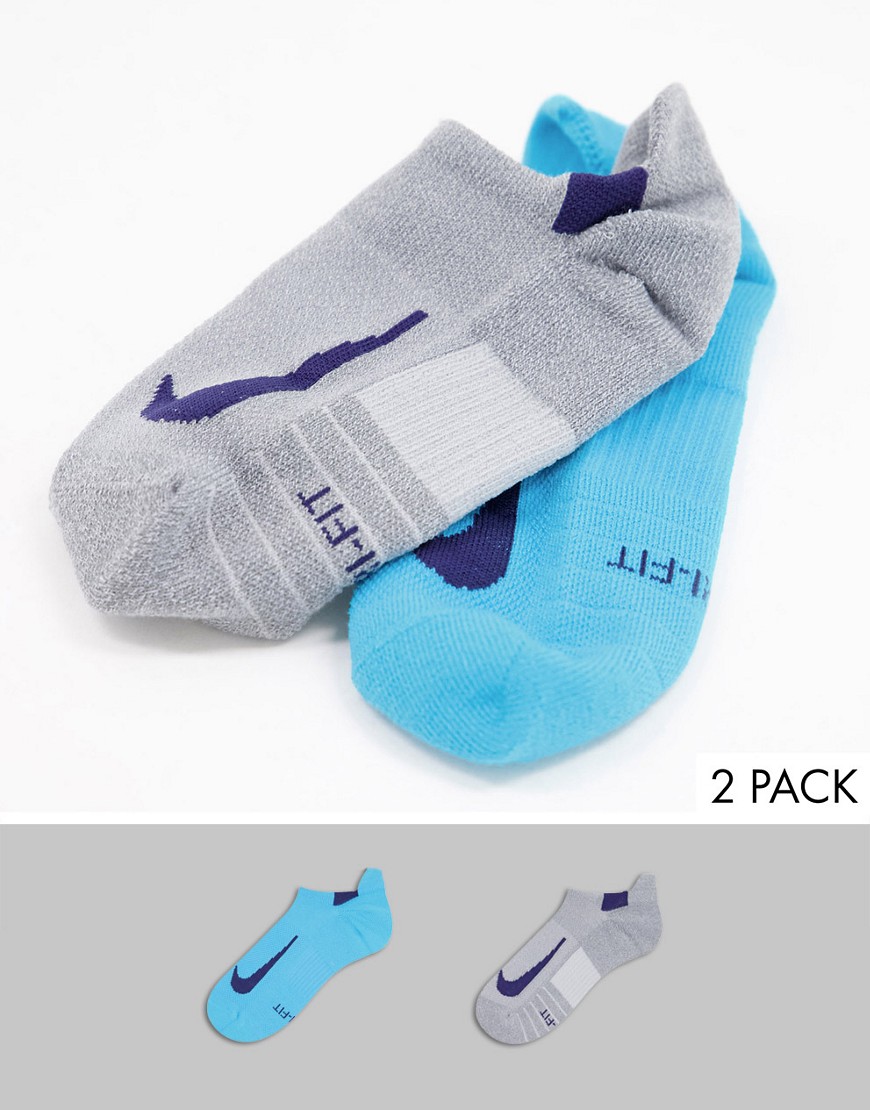 Nike Running Multiplier invisible 2 pack socks in gray and blue