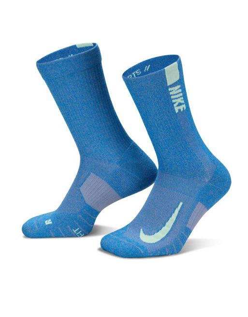 Nike Running - Multiplier - Lot de 2 paires de chaussettes - Bleu 