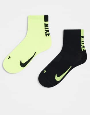 Nike Running - Multiplier - Lot de 2 paires de chaussettes - Noir/vert