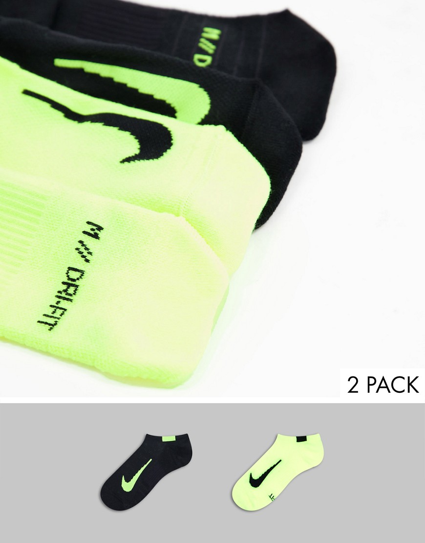 Nike Running Multiplier multipack socks in black and lime
