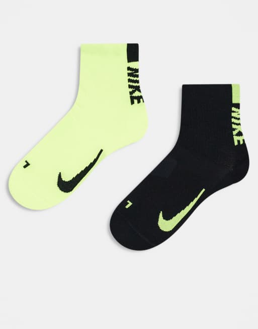 Nike Running – Multiplier – Zestaw 2 par skarpetek do kostek w kolorach czarnym i zielonym
