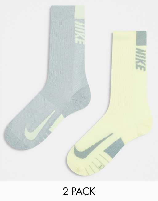 Nike Running – Multiplier – Zestaw 2 par skarpetek w kolorach szarym i żółtym