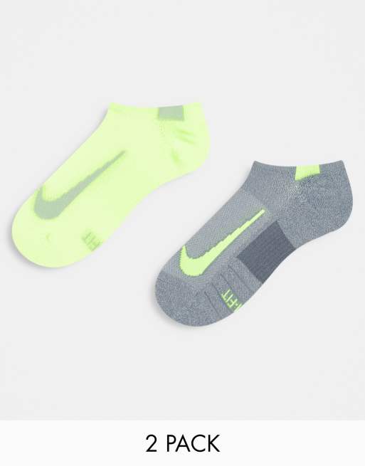Nike Running – Multiplier – Zestaw 2 par sportowych skarpetek unisex w kolorach szarym i neonowożółtym