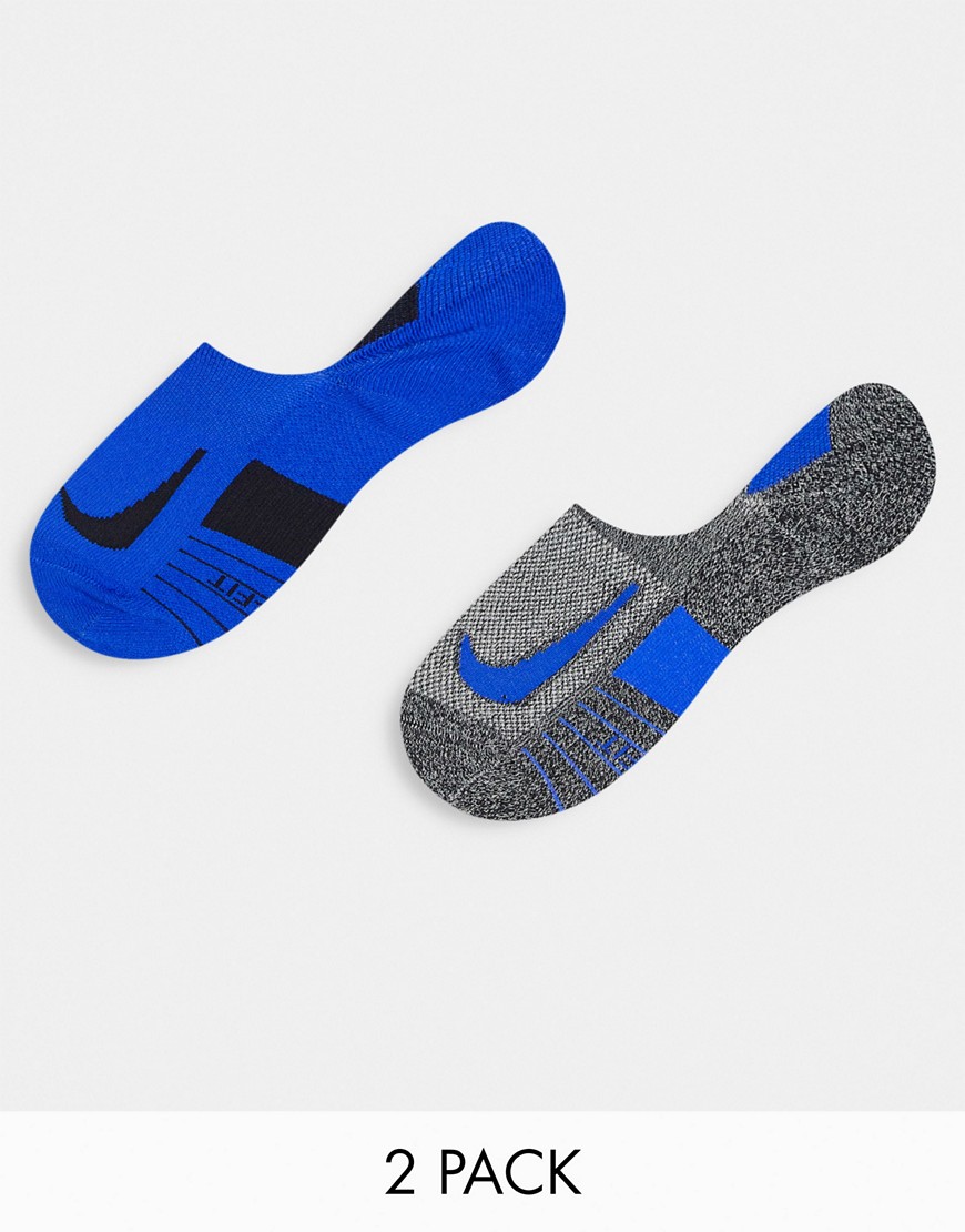 Nike Running Multplier 2 pack no show socks in grey & blue
