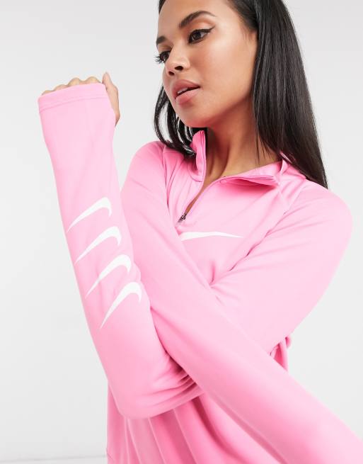 Nike Running – Oberteil mit viertellangem Reißverschluss und Swoosh-Logo in Rosa, 3 von 4
