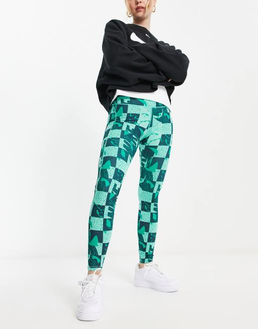 Nike Running – One Novelty Seasonal Fast – Gemusterte Laufleggings in Grün mit mittelhohem Bund