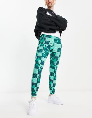 Nike Running – One Novelty Seasonal Fast – Zielone legginsy ze średnim stanem z nadrukiem na całej powierzchni