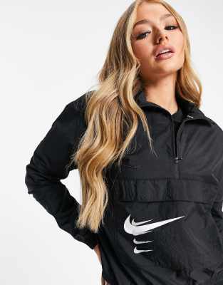 Nike Overhead Jacket With Swoosh Logo In Black In Black