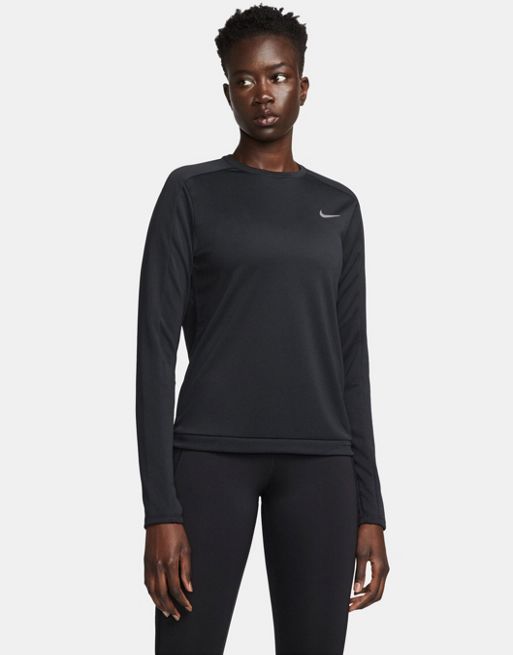 Nike Running Pacer crew neck long sleeve top in black | ASOS